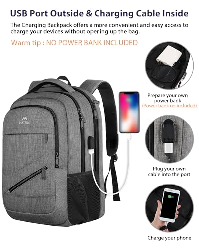 18 Inch Laptop Backpack, Extra Large Travel with Luggage Strap, TSA Approved Waterproof, Grey C969