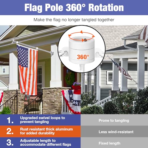 6FT Flag Pole Kit with Holder Bracket, Stainless Steel Tangle Free for Outside Porch I5911