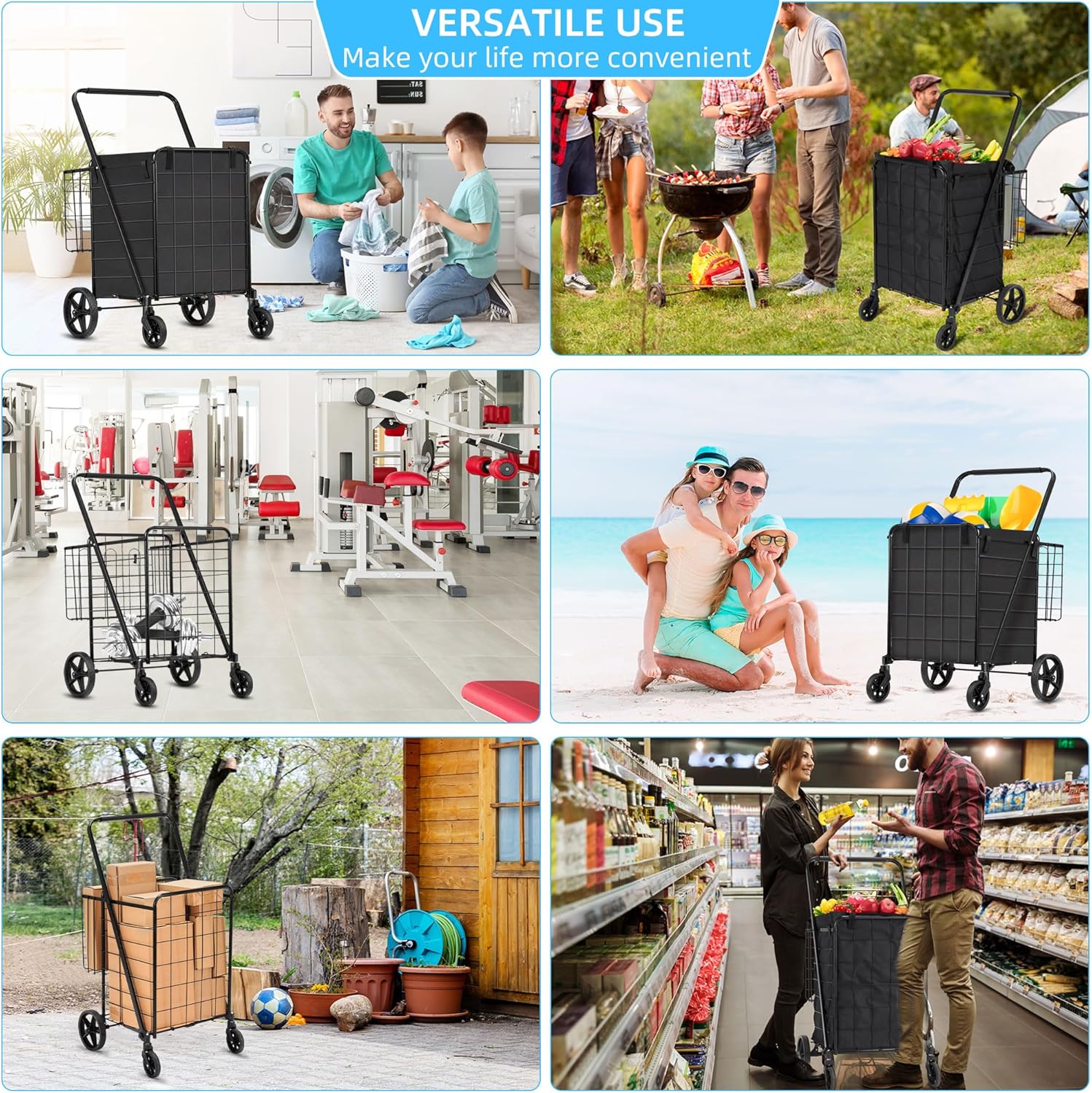 Folding Shopping Cart with Wheels Removable Liner I34891