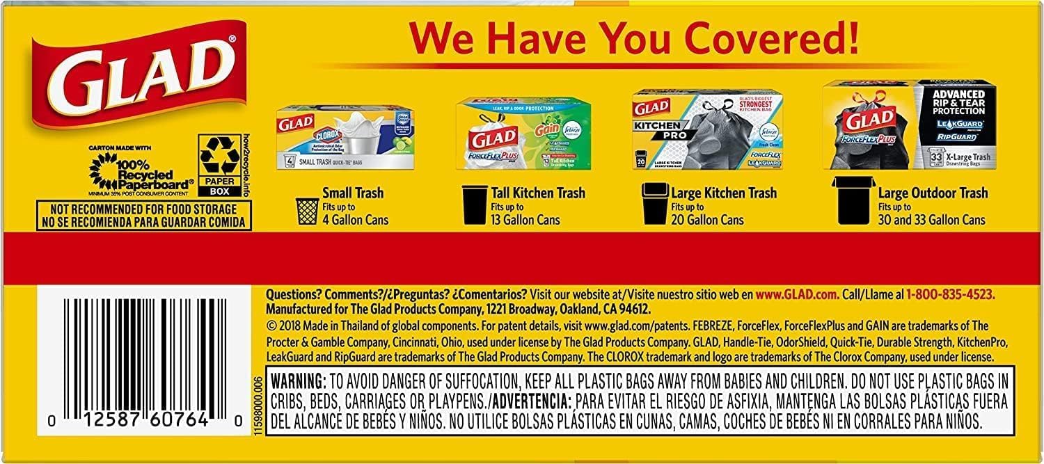 Tall Kitchen Handle-Tie Trash Bags 13 Gallon, 50 Count R7743
