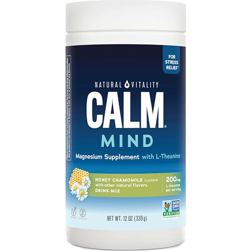 Natural Vitality Calm Mind, Magnesium Citrate + L-Theanine Powder, Supplement for Stress Relief, Gluten Free & Vegetarian, Unflavored, 12 oz.