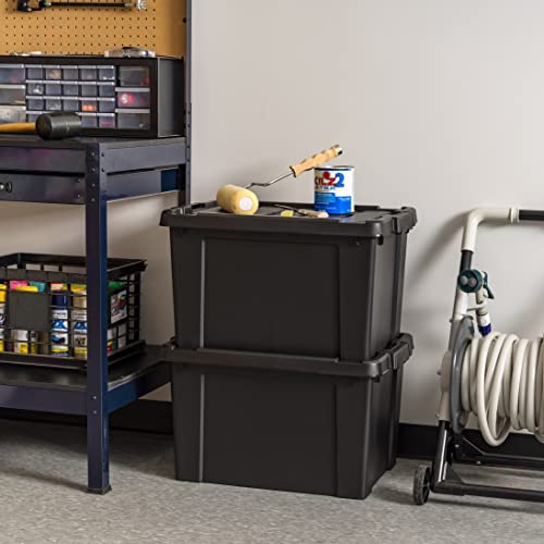 5 Gallon Lockable Storage Bins with Lids, 6 Pack, Stackable, Black P46697