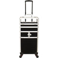 4 in 1 Professional Makeup Train Case Aluminum Cosmetic Case Rolling Makeup Case Extra Large Trolley Makeup Travel Organizer, with 360° Swivel Wheels(Line Black)