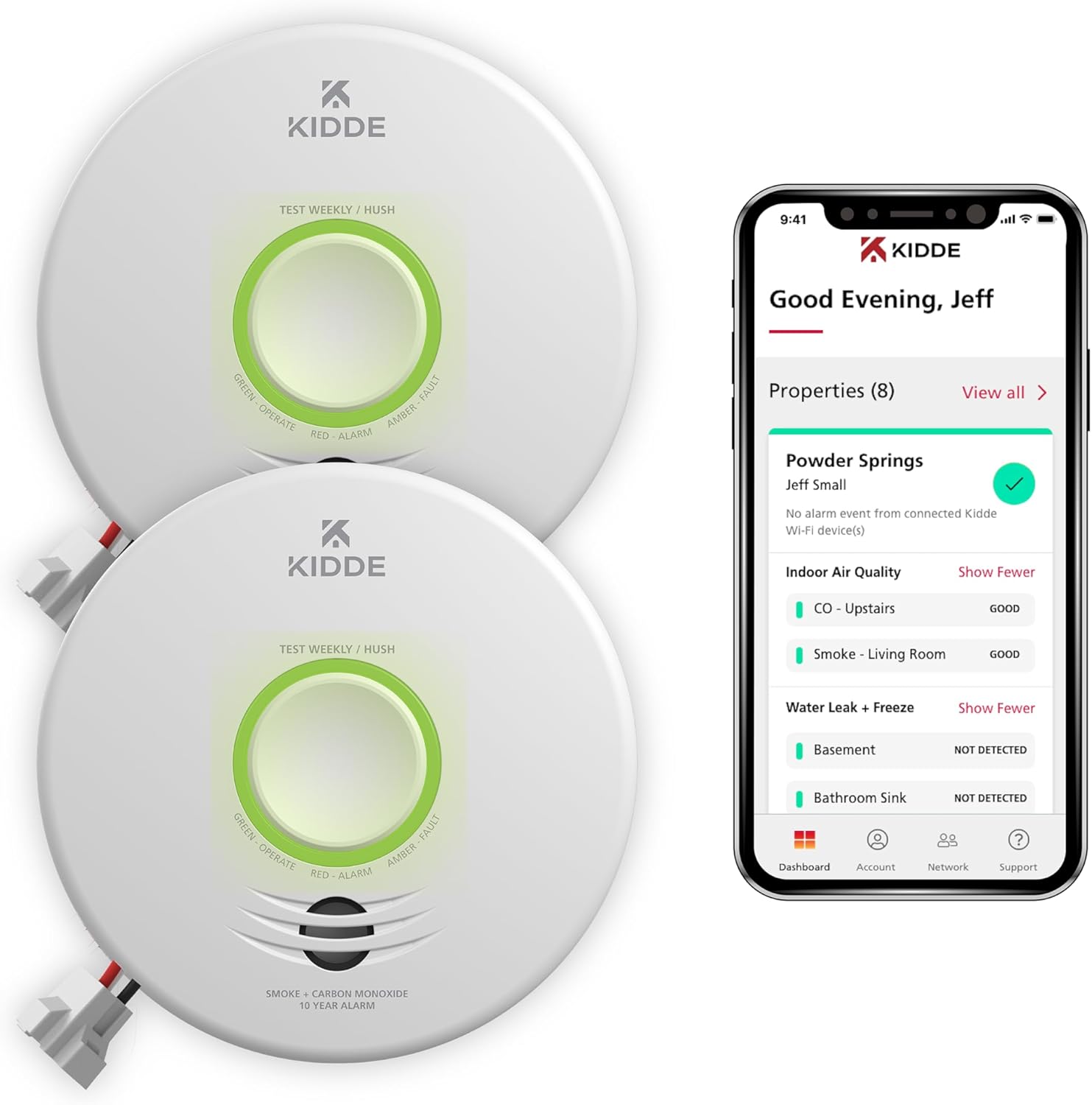 Smart Smoke & Carbon Monoxide Detector WiFi Hardwired with Battery Backup Voice Alerts 3 Pack R7604