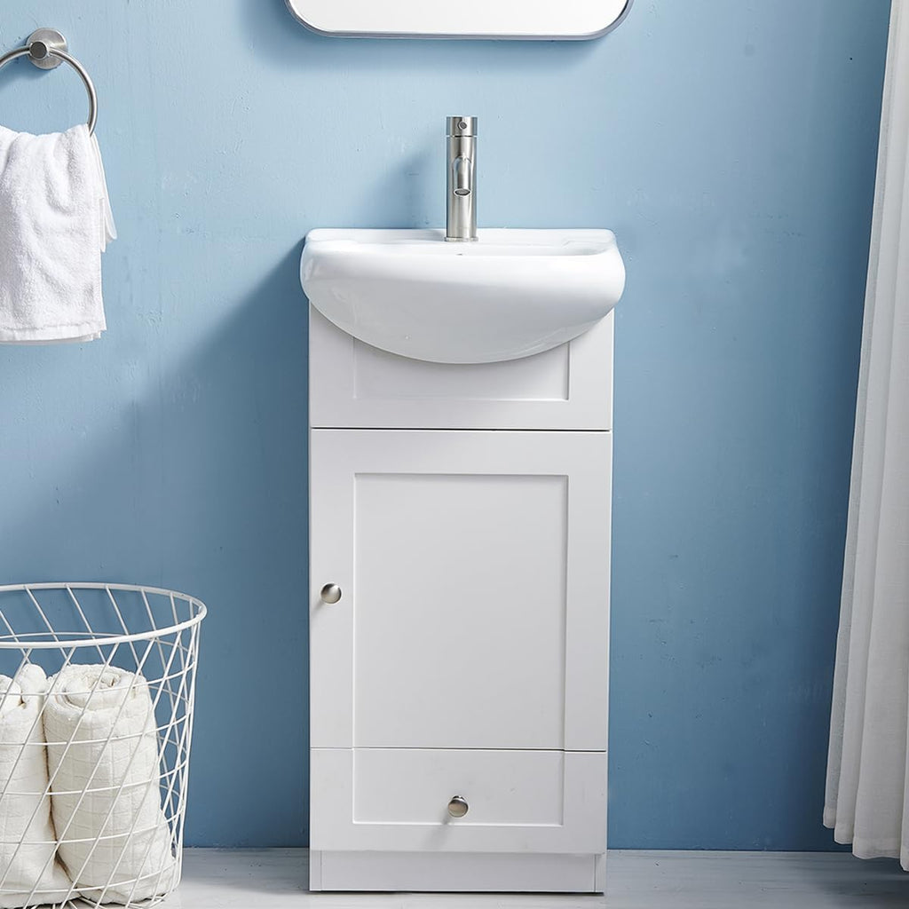 Small Bathroom Vanity with Sink, White, Narrow Cabinet A6958