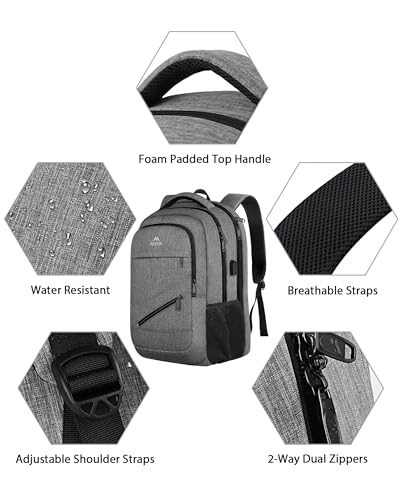 18 Inch Laptop Backpack, Extra Large Travel with Luggage Strap, TSA Approved Waterproof, Grey C969