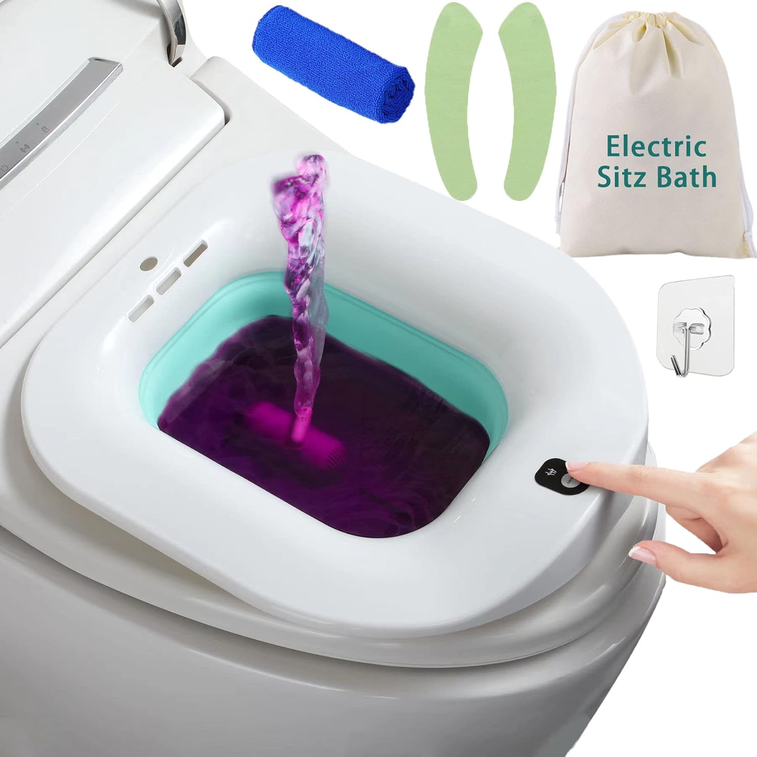Sitz Bath for Hemorrhoids, Foldable Electric Sitz Bath for Toilet Seat, Sitz Bath for Postpartum Care, Sits Bath Toilet Basin for Women and Men, Sitz Bath Salt Soak Tub, Butt Bath Bowl, Green