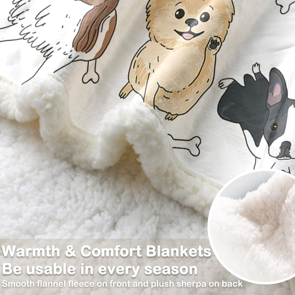 Puppy Print Sherpa Blanket Soft Reversible Throw for Bed Sofa R158087