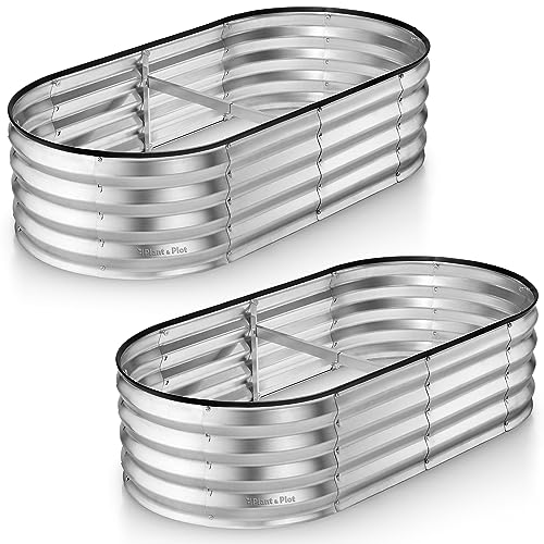 Galvanized Raised Garden Beds Outdoor // 8×4×1 ft (2-Pack) Planter Raised Beds for Gardening, Vegetables, Flowers // Large Metal Garden Box (Silver) // Tool-Free Assembly