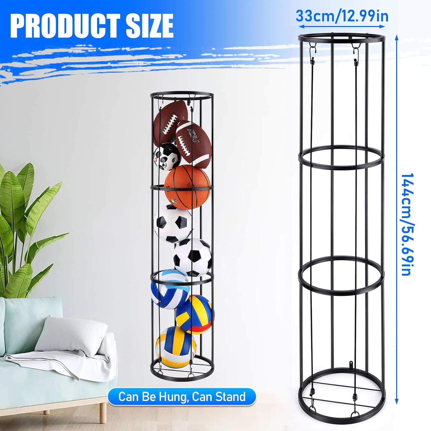 3 Layer Vertical Ball Storage Rack, Wall Mounted Ball Holder for Garage & Home O917870