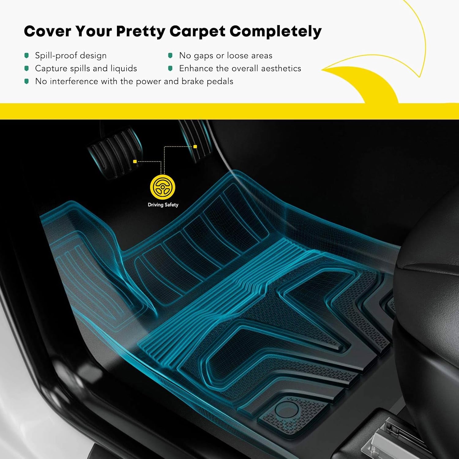 All Weather TPE Car Floor Mats for 2020-2024 Subaru Outback and Legacy, Black Front and Rear Full Set, 3 Pieces L866