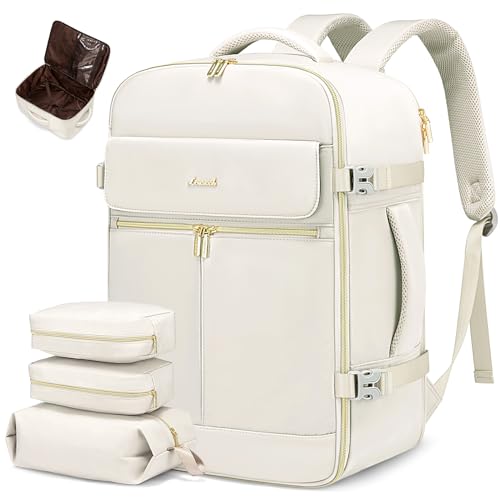 LOVEVOOK Travel Backpack for Women, 40L Large Carry On Backpack Flight Approved, Waterproof Personal Item Travel Bag Fits 17.3'' Laptop,TSA Backpack Suitcase with 3 Packing Cubes