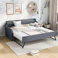 Harper & Bright Designs Twin Size Day Bed with Pop up Trundle Upholstered Day Beds with USB Charging, Wood Twin Bed Frame for Kids, Teens and Adults Trundle can be Flat or erected (Grey)