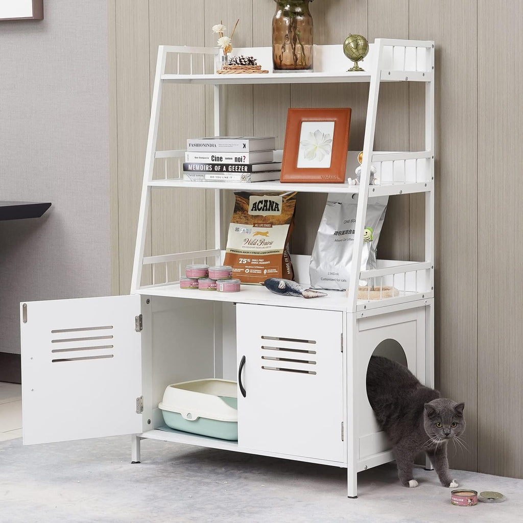 Cat Litter Box Enclosure Furniture with Shelf Storage and 2 Doors A7044