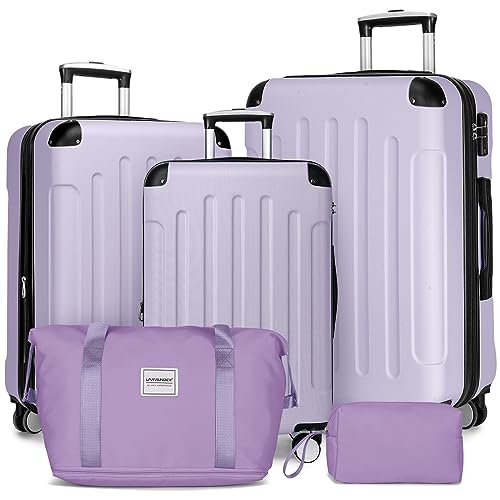 LARVENDER Luggage Sets 6 Piece, Expandable Luggage Set Clearance for Women, Suitcases with Wheels, Hardside Hard Shell Travel Luggage with TSA Lock (Green Grey, 6pcs)