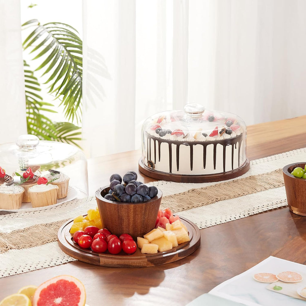 Glass Cake Stand with Dome, 2-in-1 Magnetic Lid, 11IN Y165158