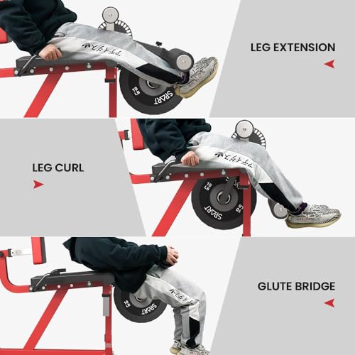 Leg Extension and Leg Curl Machine, Adjustable Plate Loaded Lower Body Exercise Bench S221324