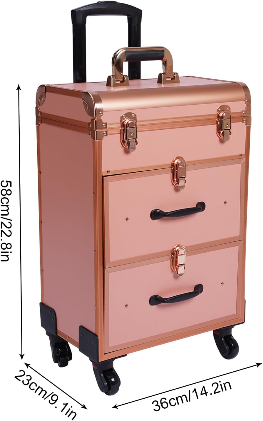 Rolling Makeup Train Case with Reinforced Lock, Portable for Artists Y4280