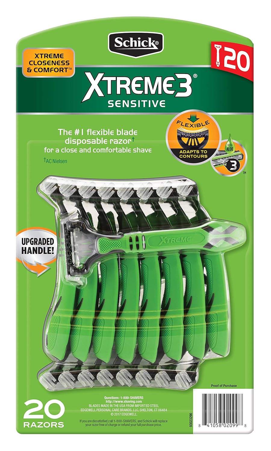 Sensitive Skin Razors with Flexible Blades and Aloe, 20 Count C840