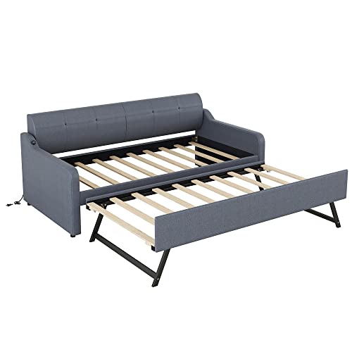 Twin Size Day Bed with Pop Up Trundle and USB Charging I57725