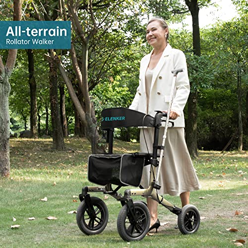 All-Terrain Rollator Walker with 12" Front Rubber Wheels, Compact Folding Design J8852