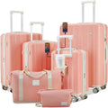 imiomo Luggage Sets 4 Piece Expandable Luggage Set with 2 toiletry bags , Hardside Carry on Suitcase with USB Port Cup Holder, Travel Luggage Suitcase with Spinner Wheels TSA Lock, Pink Beige