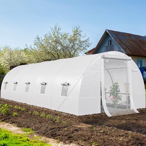 YITAHOME 44x10x7ft Greenhouse Extra Large Heavy Duty 4 Zipper Doors Outdoor Greenhouses 24 Windows Walk in Tunnel Green House Plant Gardening Upgraded Galvanized Steel Frame for Garden, White