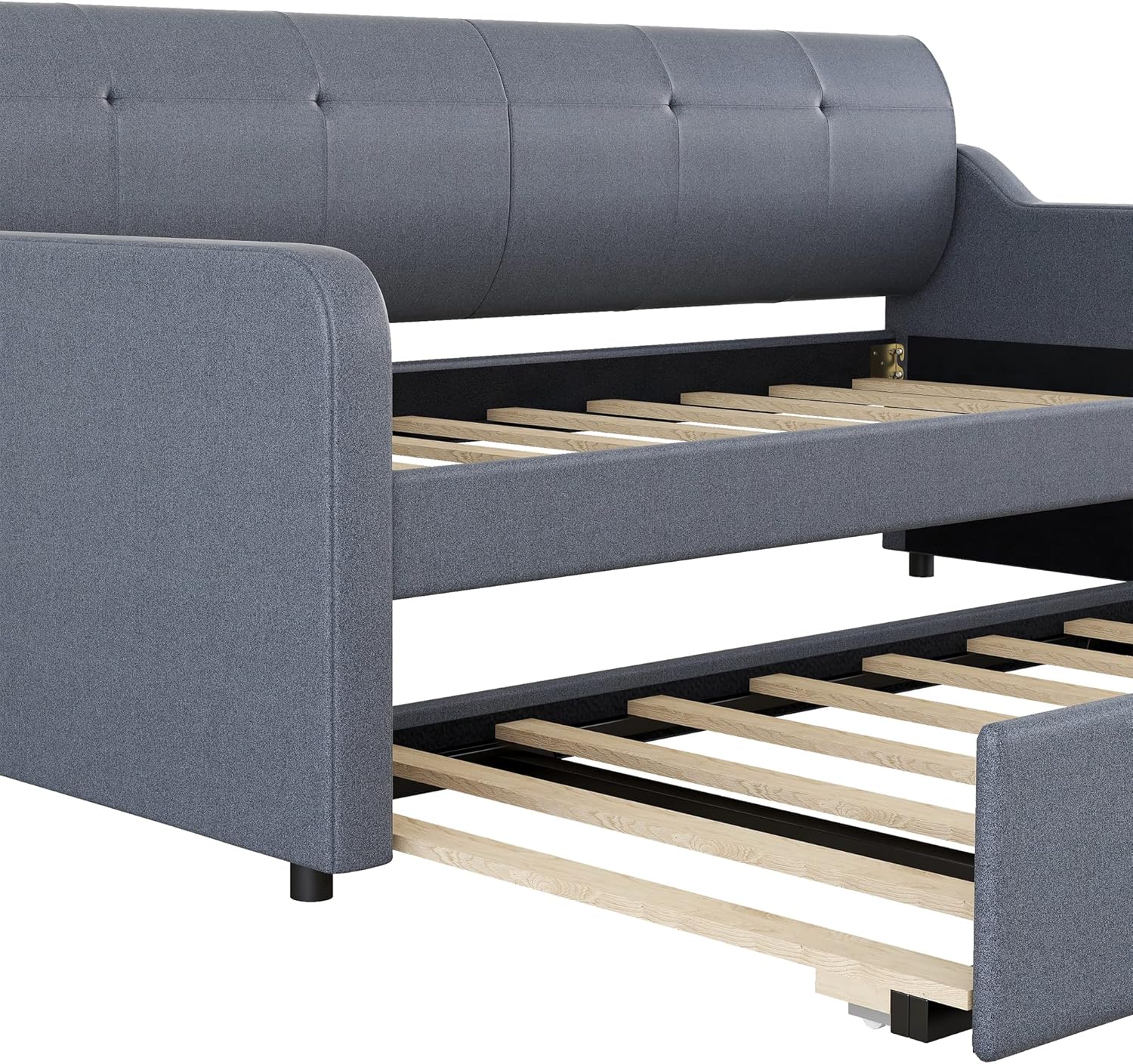 Upholstered Daybed with Trundle and USB Charging, Extendable Sofa Bed Frame A685934