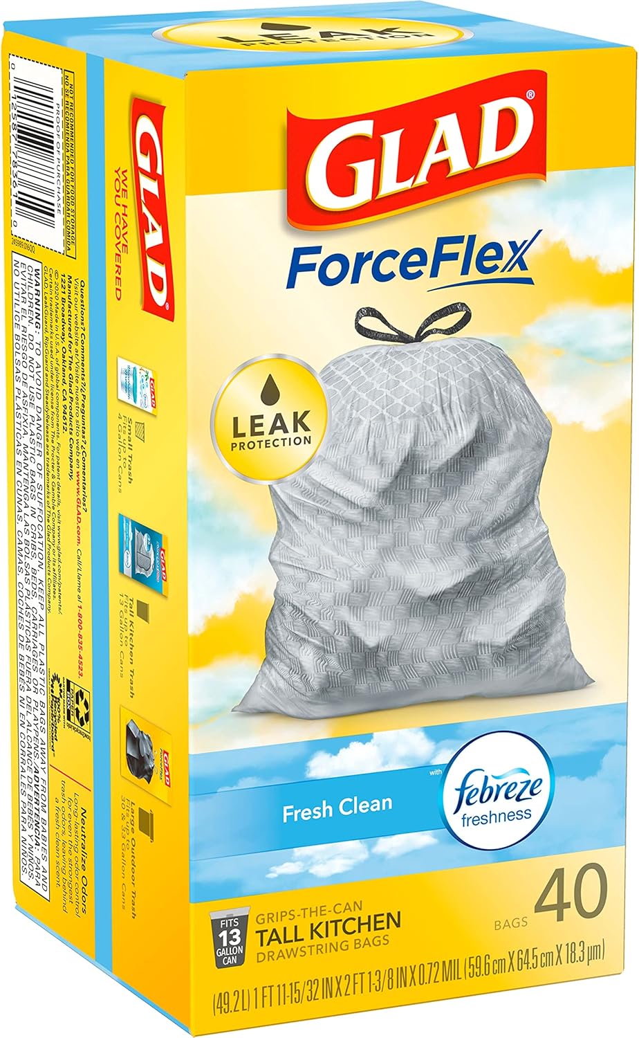 Tall Kitchen Drawstring Trash Bags, Fresh Clean, 13 Gal, 40 Ct D201