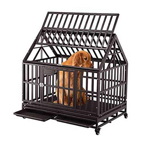 Dog Cage Crate Kennel Heavy Duty with Wheels for Large Dogs R240
