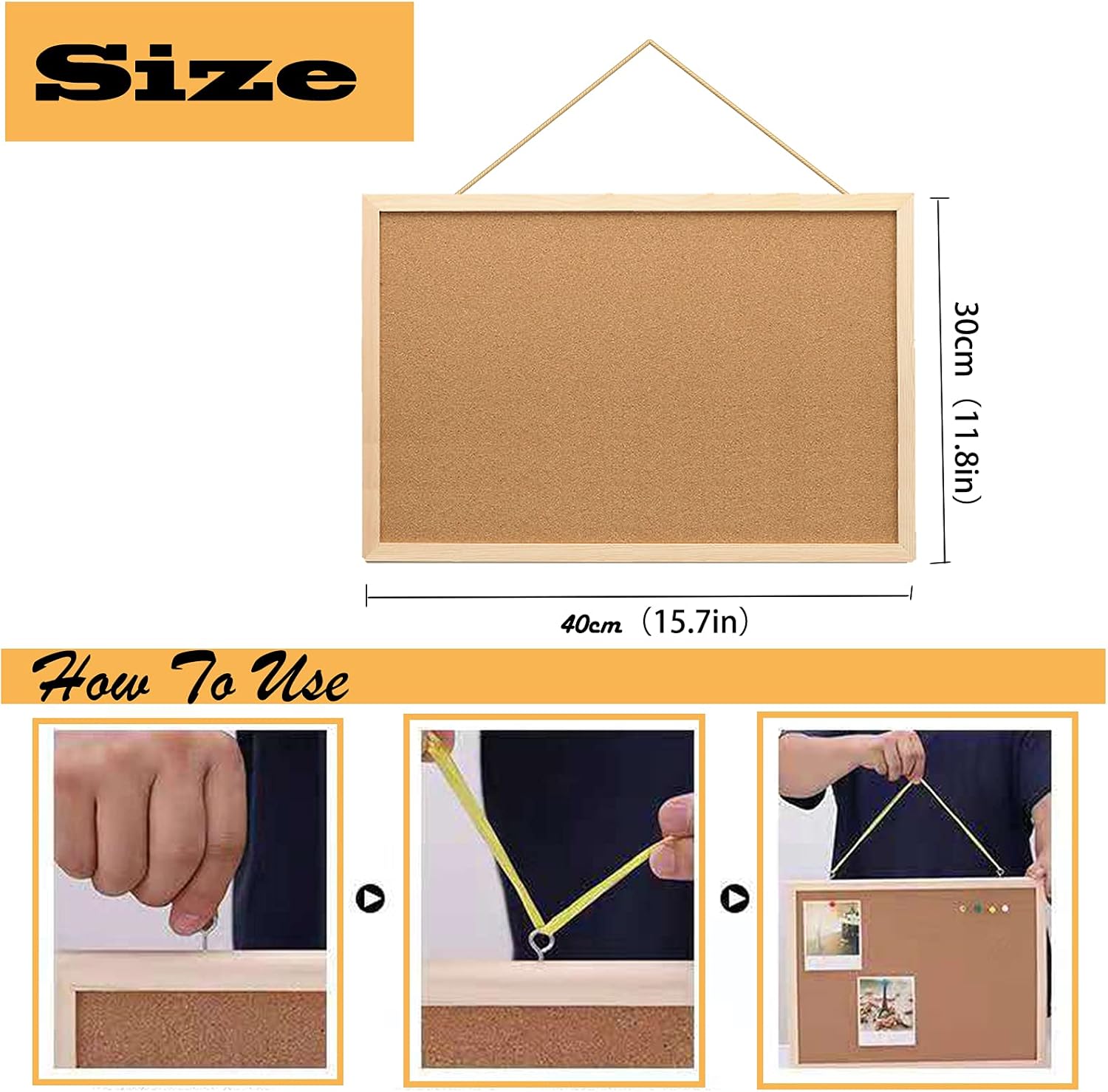 Cork Bulletin Board 16x11 Inch with Wooden Frame, 2 Pack M654
