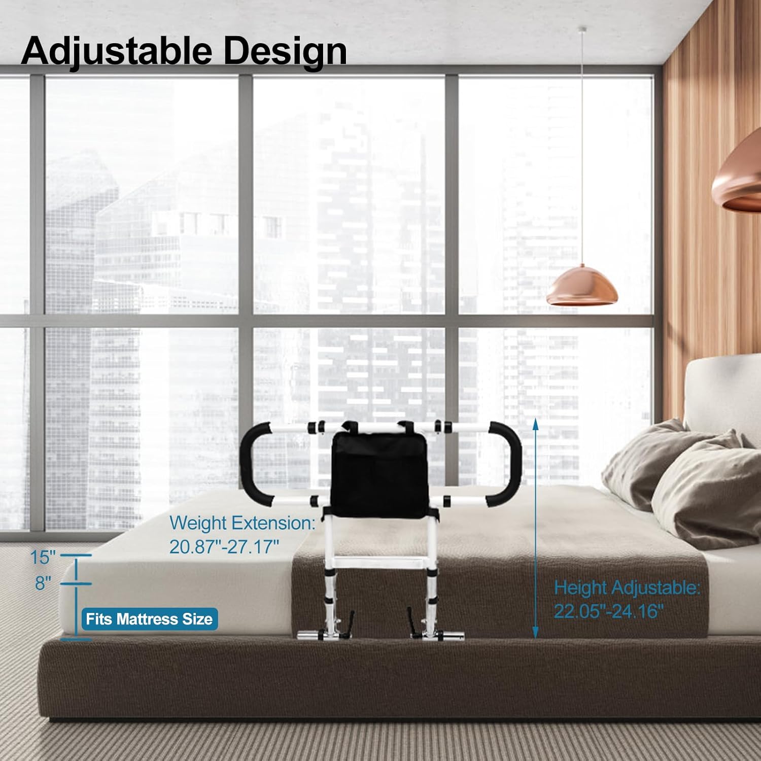 Bed Rail for Elderly Adults Safety with Adjustable Height and Dual Side Handles Q257
