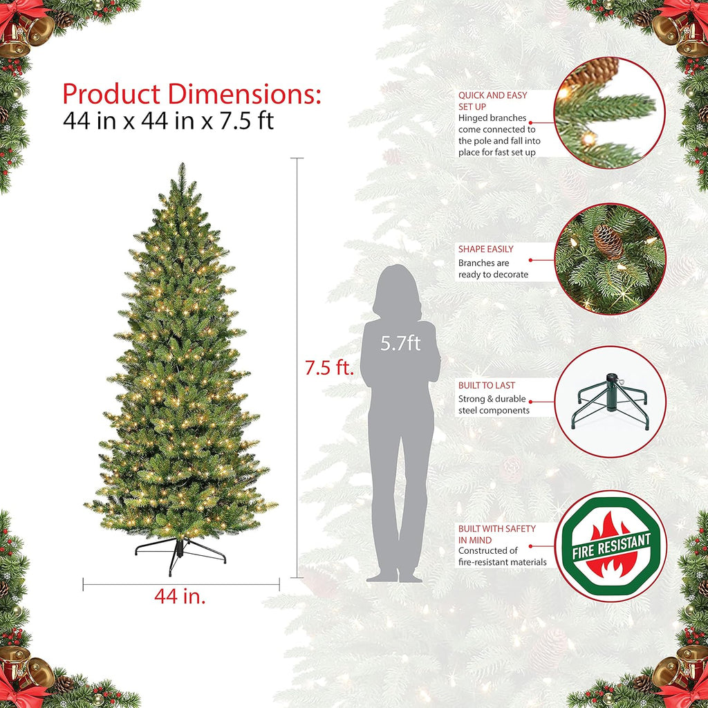 7.5 ft Pre-Lit Slim Fraser Fir Artificial Christmas Tree with 500 Clear Lights J26786