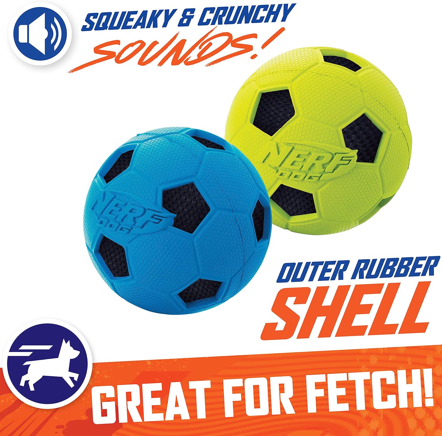 Dog Soccer Ball Toy with Interactive Crunch, Lightweight, Durable, 3 Inches, Two Pack F2196