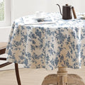 Rustic Floral Round Tablecloth 55 Inch, Machine Washable Cotton Linen Farmhouse Decor Table Cloth, Indoor Outdoor Vintage Table Cover for Daily Use - Blue Flower, Round 55 Inchs