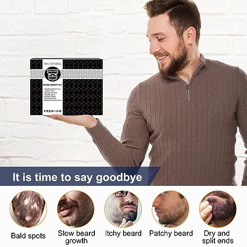 Beard Growth Kit with Oil, Balm & Comb for Patchy Beard I392