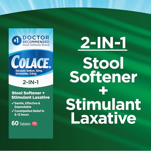 Stool Softener Plus Stimulant Laxative for Constipation Relief, 60 Count I502
