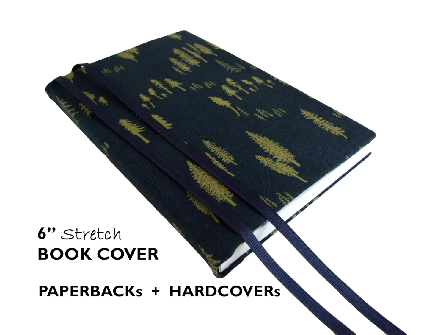 Stretch Book Cover for Paperback Novels, Navy Fabric, Fits 6x9 to 5.5x8.5 M1033