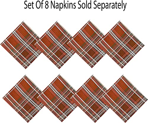Plaid Weave Tablecloth, Rust and Green, 70 Inch Round F39356