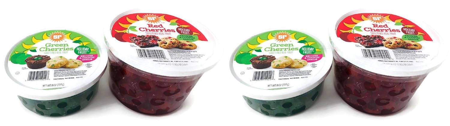 Sunripe Red and Green Cherries Glace Candied Fruit Holiday Baking Pack of 2