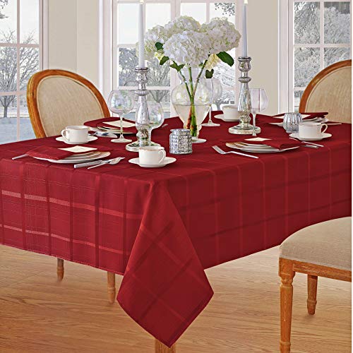 Newbridge 70 Inch Round Fabric Tablecloth, Elegance Plaid, 100% Polyester, No Iron Soil Resistant Dining Room, Party and Banquet Table Cover, Solid Textured, Beige