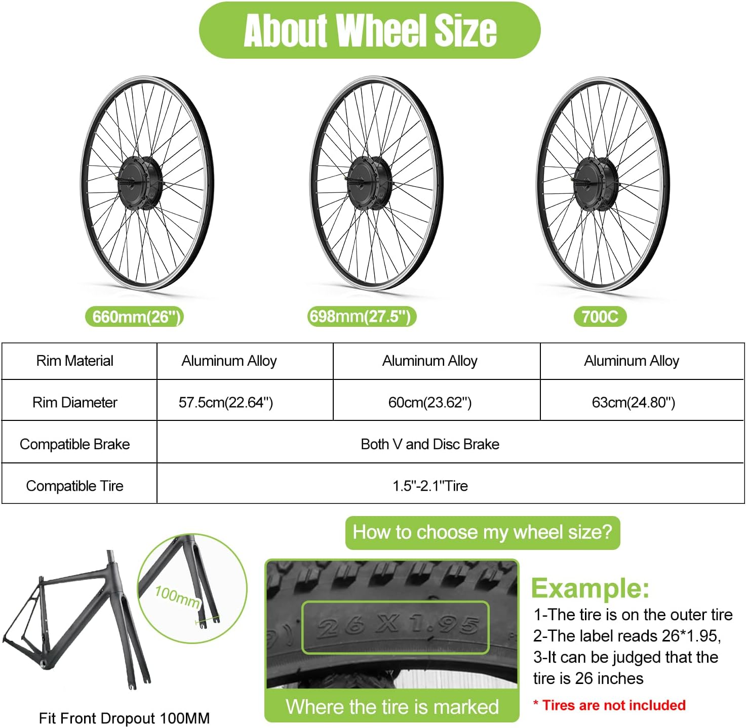 Electric Bike Conversion Kit 48V 500W Front Hub Motor for 26 Inch Wheel I2452