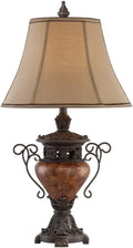 Regency Hill Traditional Style Table Lamp 31.5" Tall Bronze Brown Crackle Iron Metal Urn Faux Silk Bell Fabric Shade Decor for Living Room Bedroom House Bedside Nightstand Home Office