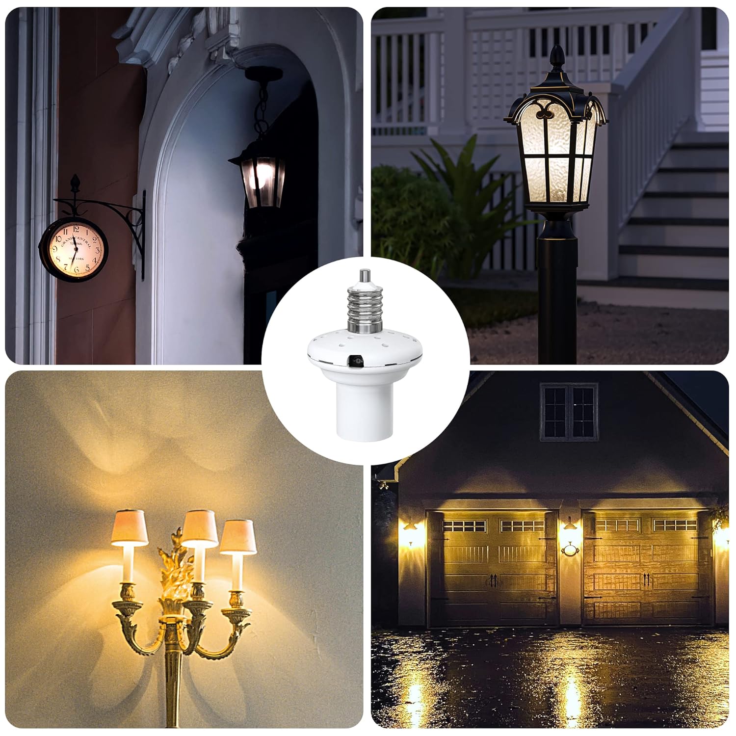 Dusk to Dawn E12 Candelabra Light Socket with Photocell Sensor, 2 Pack S980370