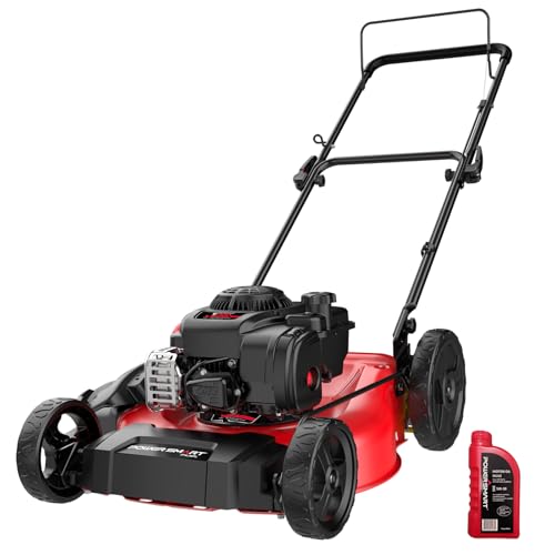 PowerSmart Gas Lawn Mower, 21-Inch 144cc 4-Stroke Engine 2-in-1 Walk-Behind Push Lawn Mower with 10-Inch Rear Wheels