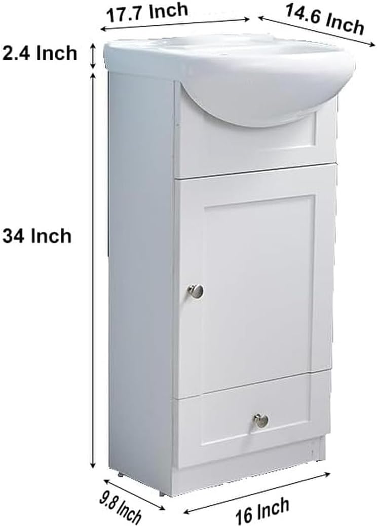 Small Bathroom Vanity with Sink, White, Narrow Cabinet A6958