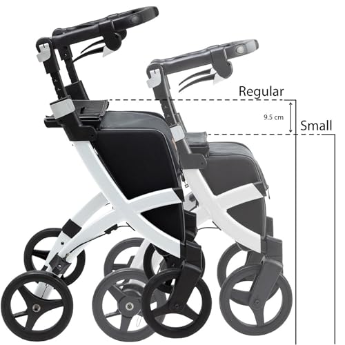 Upright Rollator Walker with Seat, Lightweight Folding Walker with Wheels and Shopping Bag V3035