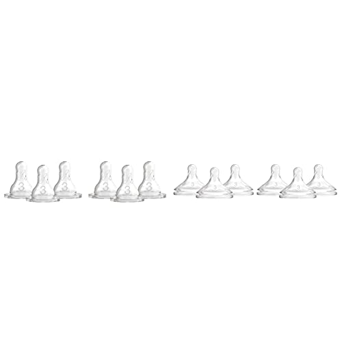 Dr. Brown's Natural Flow Level 3 Narrow and Wide-Neck Baby Bottle Silicone Nipples, Medium-Fast Flow, 6m+, 100% Silicone Bottle Nipples, 6 Pack