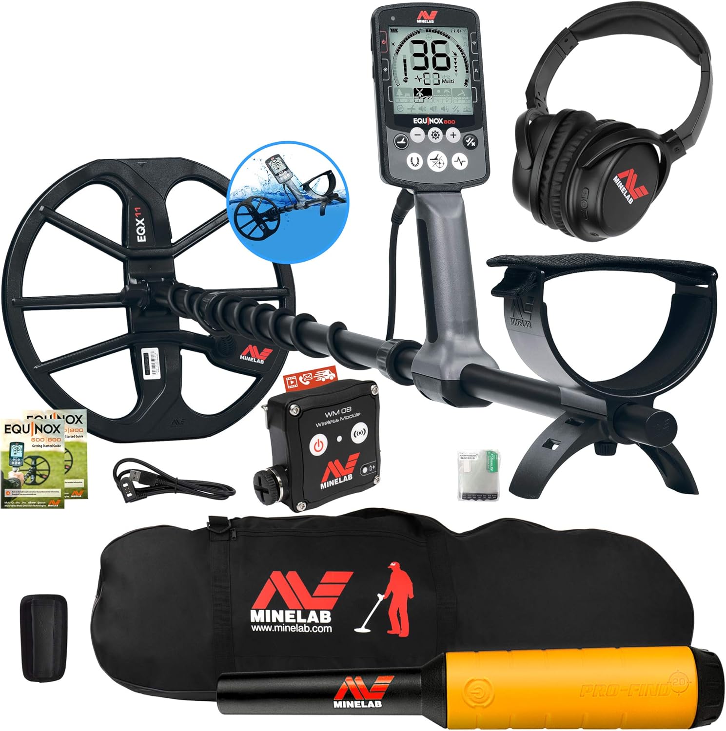 Minelab Equinox 800 Multi-IQ Metal Detector w/Pro Find 20 Pinpointer, Carry Bag