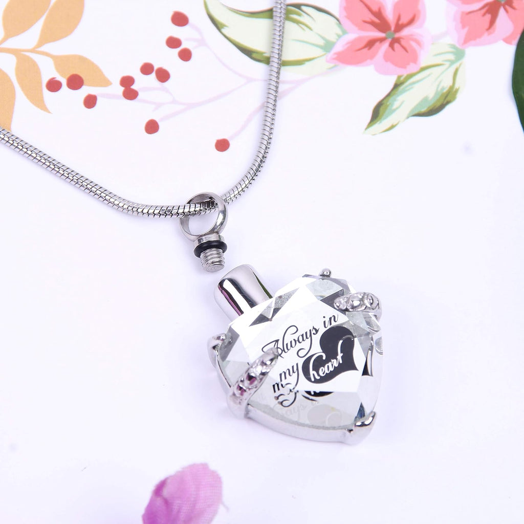 Crystal Glass Heart Urn Necklace for Ashes Memorial Pendant V1430